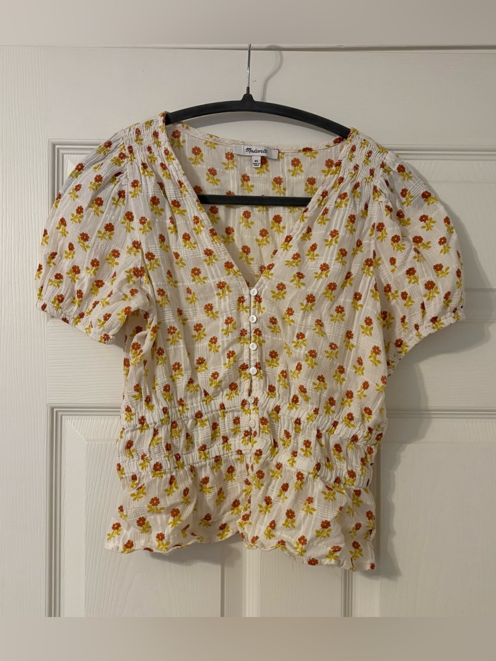 Madewell Block Print Puff Sleeve Top
